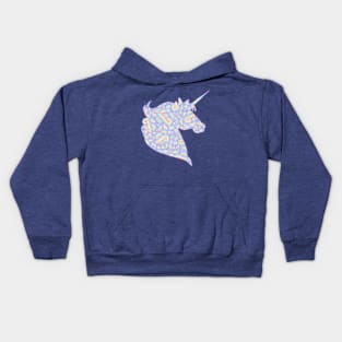 Rainbow and white swirls doodles Unicorn head Kids Hoodie